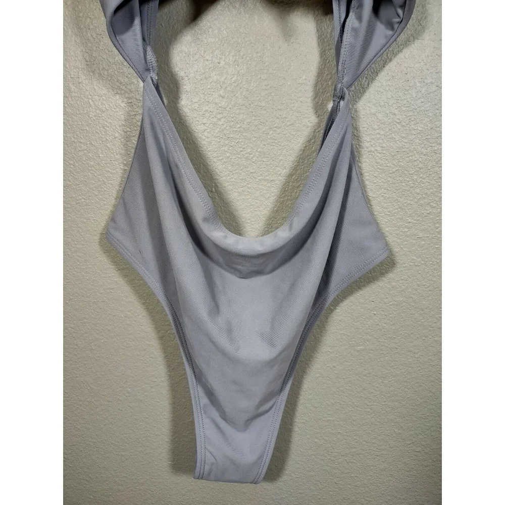 Monokini Swimsuit Light Gray Knot Front Solid One Piece Womens Size Small - Picture 7 of 10